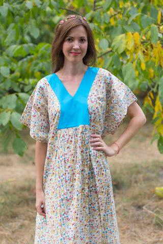 Light Yellow Flowing River Style Caftan in Petit Florals Pattern