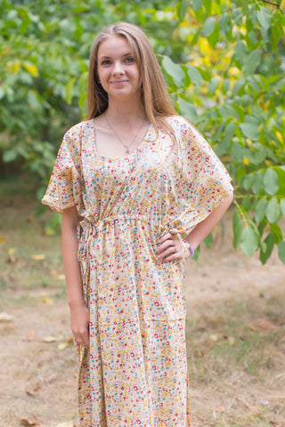 Light Yellow Side Strings Sweet Style Caftan in Petit Florals Pattern