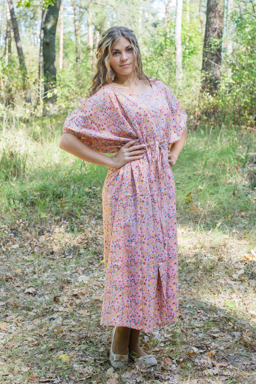 Pink Cut Out Cute Style Caftan in Petit Florals Pattern|Pink Cut Out Cute Style Caftan in Petit Florals Pattern|Petit Florals