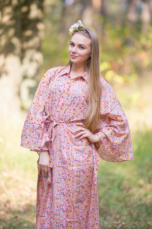 Pink Oriental Delight Style Caftan in Petit Florals Pattern|Pink Oriental Delight Style Caftan in Petit Florals Pattern|Petit Florals