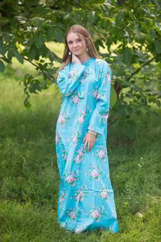 Blue Charming Collars Style Caftan in Pink Peonies Pattern