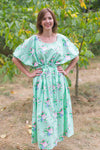 Mint Cut Out Cute Style Caftan in Pink Peonies Pattern