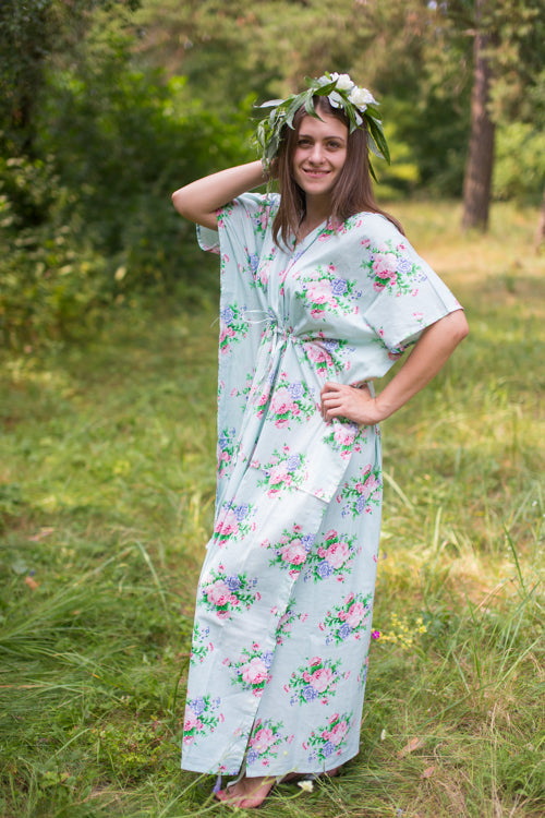 Mint Timeless Style Caftan in Pink Peonies Pattern