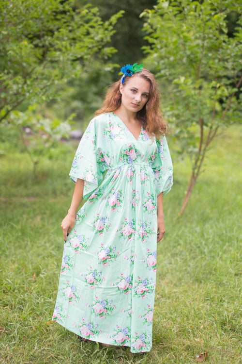 Mint I Wanna Fly Style Caftan in Pink Peonies Pattern