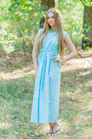Light Blue Cool Summer Style Caftan in Plain and Simple Pattern