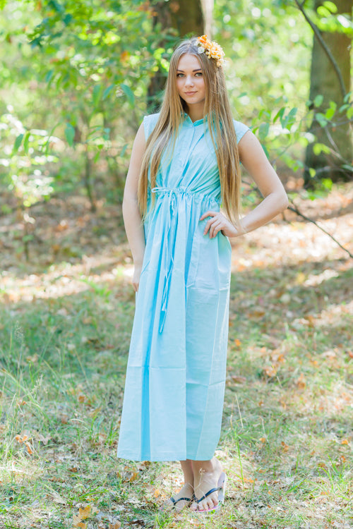 Light Blue Cool Summer Style Caftan in Plain and Simple Pattern