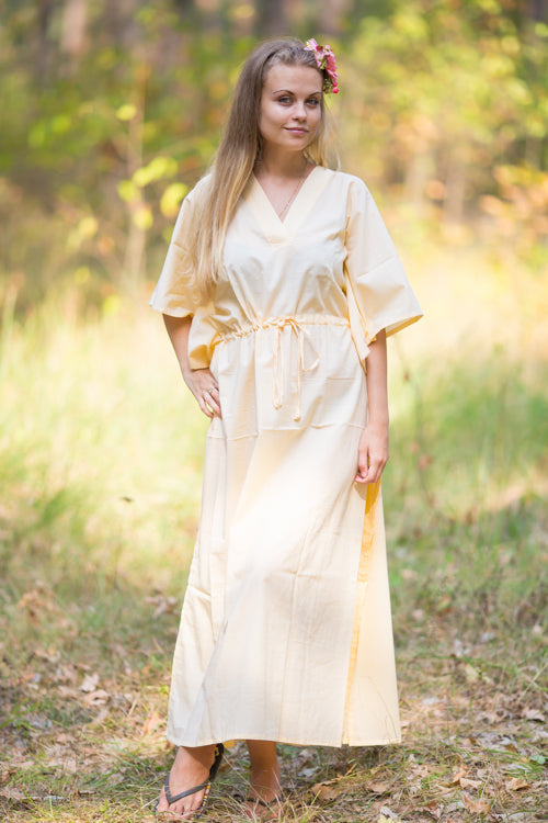 Light Yellow The Drop-Waist Style Caftan in Plain and Simple Pattern | Laughing Cherries Light Yellow The Drop-Waist Style Caftan in Plain and Simple Pattern | Laughing Cherries