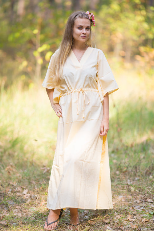 Light Yellow The Drop-Waist Style Caftan in Plain and Simple Pattern