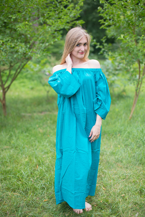 Teal Serene Strapless Style Caftan in Plain and Simple Pattern