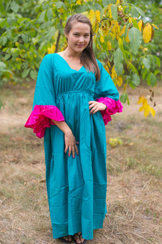 Teal Frill Lovers Style Caftan in Plain and Simple Pattern