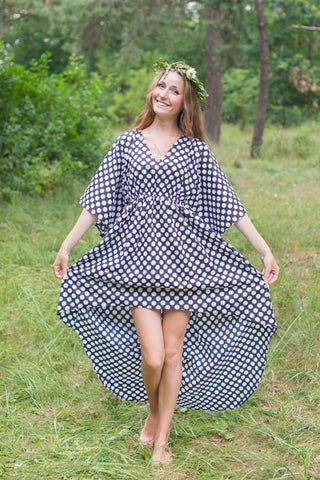 Black High Low Wind Flow Style Caftan in Polka Dots Pattern