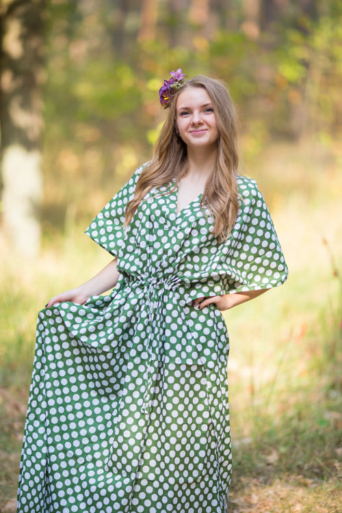 Dark Green The Drop-Waist Style Caftan in Polka Dots Pattern Dark Green The Drop-Waist Style Caftan in Polka Dots Pattern