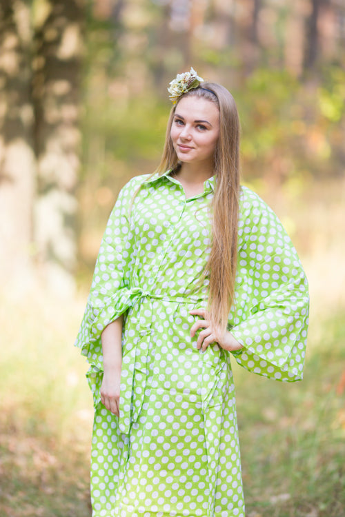 Green Oriental Delight Style Caftan in Polka Dots Pattern|Green Oriental Delight Style Caftan in Polka Dots Pattern|Polka Dots
