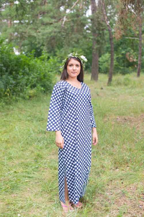 Navy Blue The Unwind Style Caftan in Polka Dots Pattern|Navy Blue The Unwind Style Caftan in Polka Dots Pattern|Polka Dots