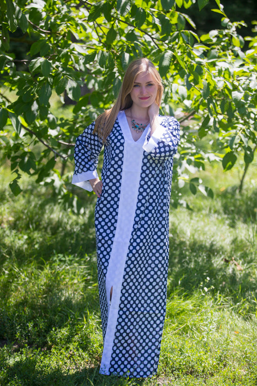 Navy Blue The Glow-within Style Caftan in Polka Dots Pattern