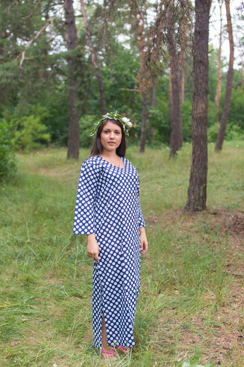 Navy Blue The Unwind Style Caftan in Polka Dots Pattern