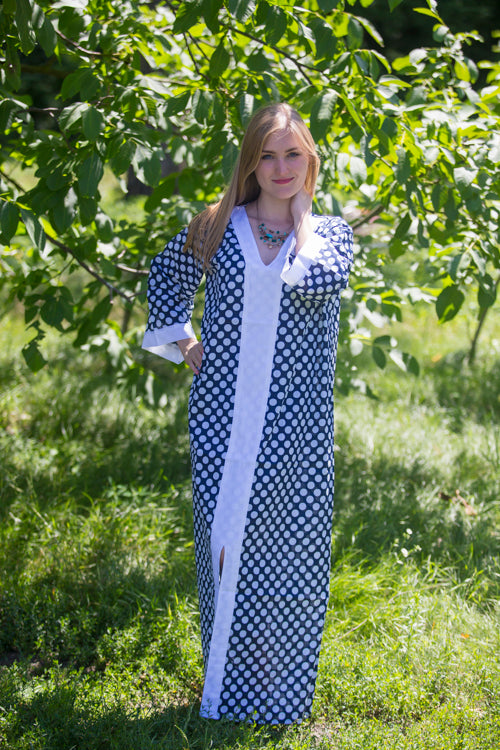 Navy Blue The Glow-within Style Caftan in Polka Dots Pattern|Navy Blue The Glow-within Style Caftan in Polka Dots Pattern|Polka Dots