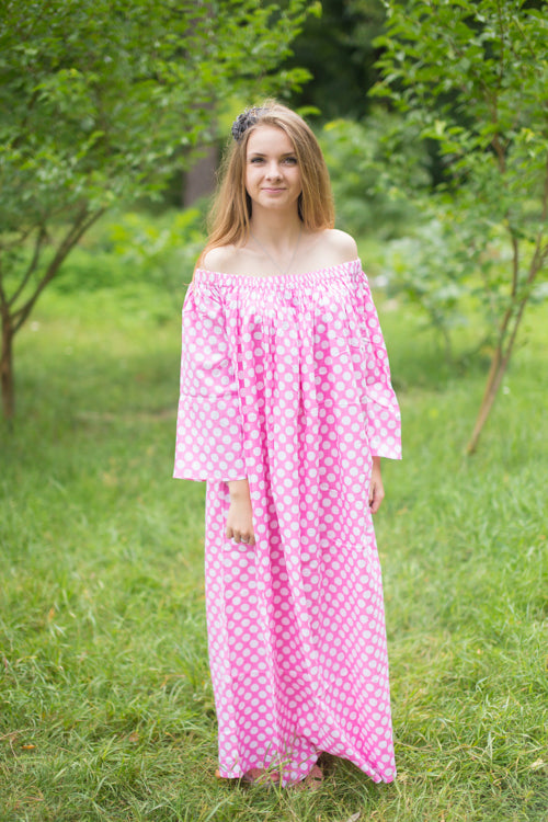 Pink Serene Strapless Style Caftan in Polka Dots Pattern