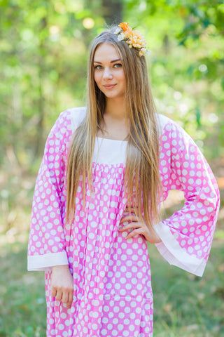 Pink Fire Maiden Style Caftan in Polka Dots Pattern