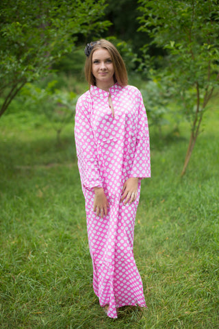 Pink Mandarin On My Mind Style Caftan in Polka Dots Pattern