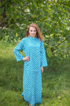Teal Charming Collars Style Caftan in Polka Dots Pattern