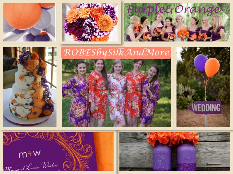 Purple and Orange Wedding Colors Bridesmaids Robes | Laughing Cherries Purple and Orange Wedding Colors Bridesmaids Robes | Laughing Cherries
