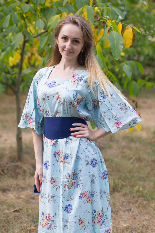 Light Blue Beauty, Belt and Beyond Style Caftan in Romantic Florals