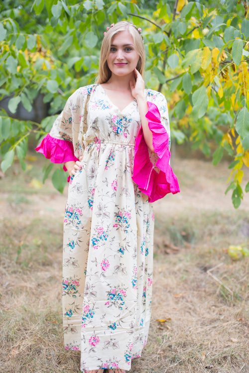 Light Yellow Frill Lovers Style Caftan in Romantic Florals Pattern|Light Yellow Frill Lovers Style Caftan in Romantic Florals Pattern|Romantic Florals