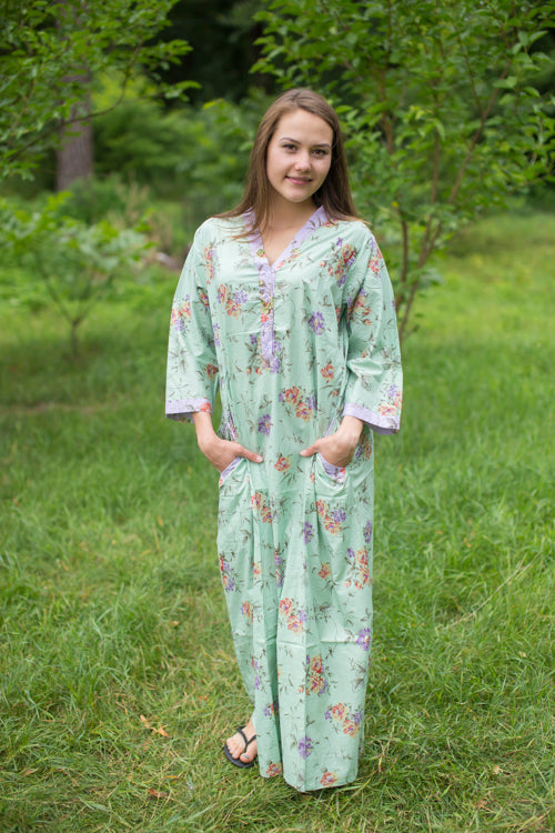 Mint Simply Elegant Style Caftan in Romantic Florals Pattern