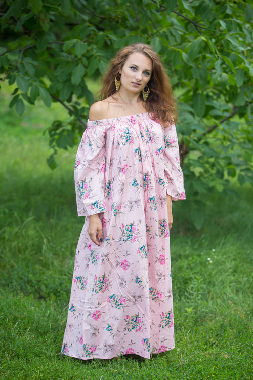 Pink Serene Strapless Style Caftan in Romantic Florals Pattern