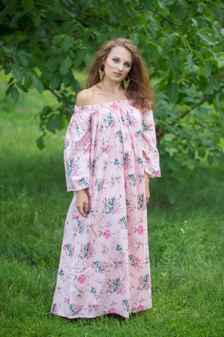 Pink Serene Strapless Style Caftan in Romantic Florals Pattern