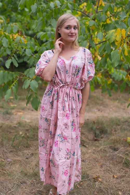 Pink Cut Out Cute Style Caftan in Romantic Florals Pattern
