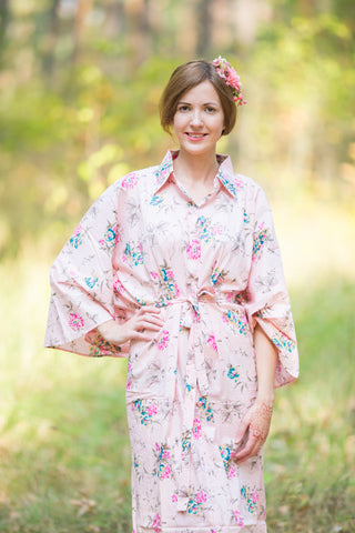 Pink Oriental Delight Style Caftan in Romantic Florals Pattern