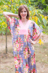 Gray Flowing River Style Caftan in Rosy Red Posy Pattern