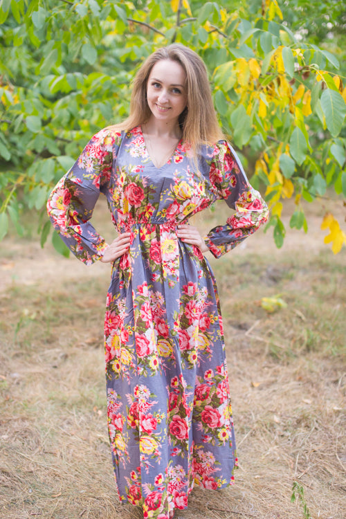 Gray Shape Me Pretty Style Caftan in Rosy Red Posy Pattern