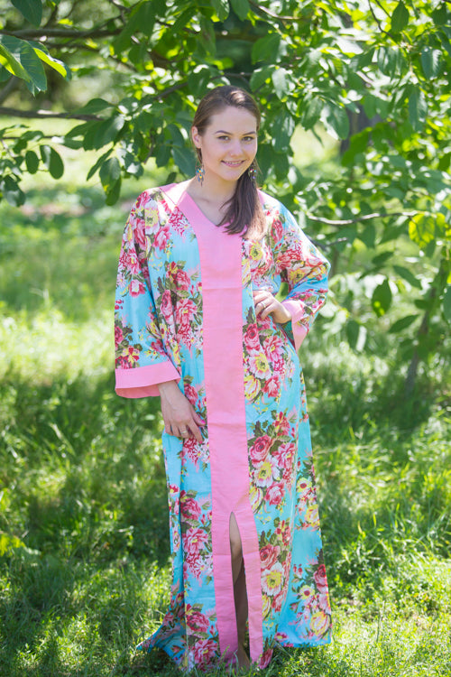 Light Blue The Glow-within Style Caftan in Rosy Red Posy Pattern
