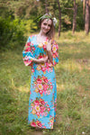 Light Blue The Unwind Style Caftan in Rosy Red Posy Pattern