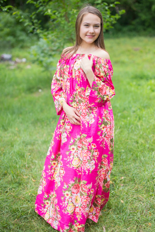 Magenta Serene Strapless Style Caftan in Rosy Red Posy Pattern