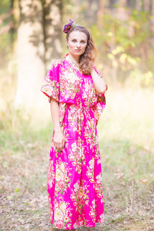 Magenta The Drop-Waist Style Caftan in Rosy Red Posy Pattern