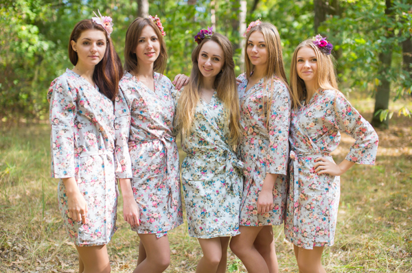 Gray Vintage Chic Floral Pattern Bridesmaids Robes