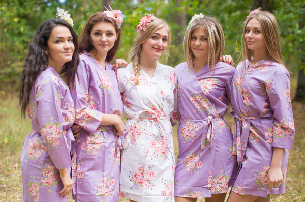 Faded Flowers Pattern Bridesmaids Robes|Dusty Purple Faded Flowers Pattern Bridesmaids Robes|Faded Flowers|1|2