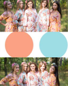 Peach & Sky Blue Wedding Colors Bridesmaids Robes, Kimono Robes