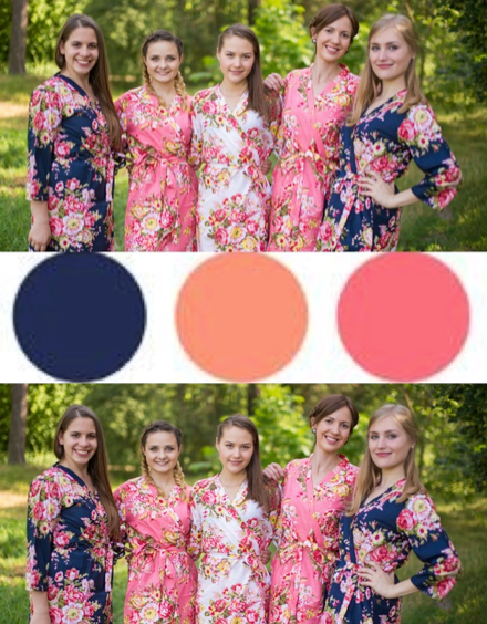 Coral and Navy Blue Wedding Colors Bridesmaids Robes|Coral and Navy Blue Wedding Colors Bridesmaids Robes|Coral and Navy Blue Wedding Colors Bridesmaids Robes