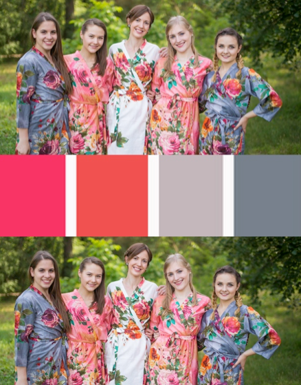Coral and Gray Wedding Colors Bridesmaids Robes | Laughing Cherries Coral and Gray Wedding Colors Bridesmaids Robes | Laughing Cherries