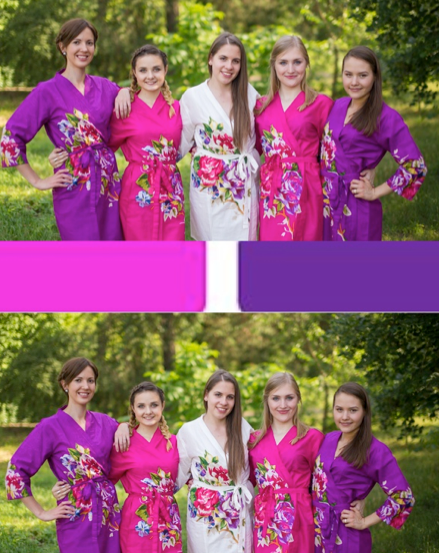 Purple and Fuchsia Wedding Colors Bridesmaids Robes | Laughing Cherries Purple and Fuchsia Wedding Colors Bridesmaids Robes | Laughing Cherries