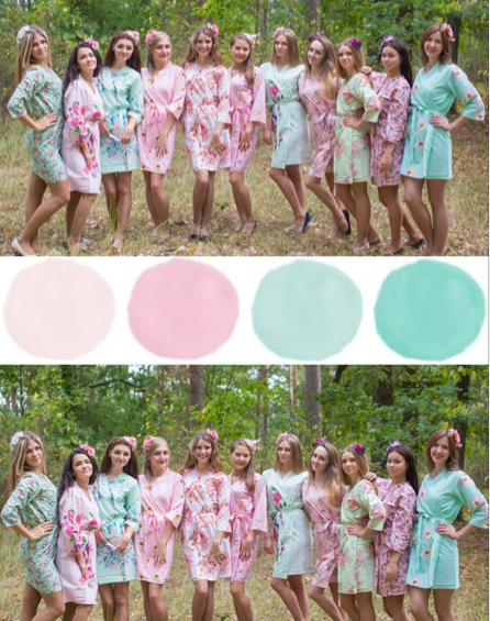 Mint & Pink Wedding Colors Bridesmaids Robes Mint & Pink Wedding Colors Bridesmaids Robes