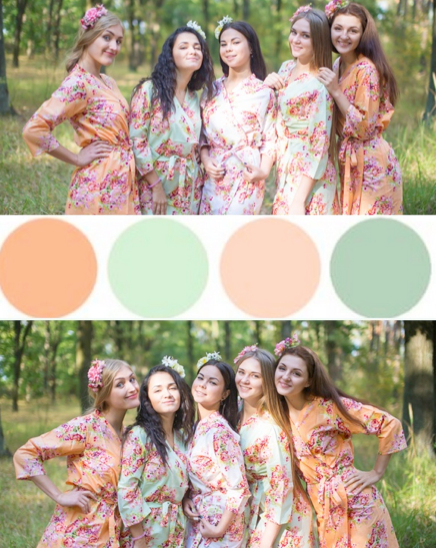 Light Peach & Mint Wedding Colors Bridesmaids Robes | Laughing Cherries Light Peach & Mint Wedding Colors Bridesmaids Robes | Laughing Cherries