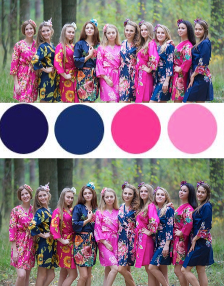 Navy Blue and Fuchsia Hot Pink Wedding Colors, Bridesmaids Robes Navy Blue and Fuchsia Hot Pink Wedding Colors, Bridesmaids Robes