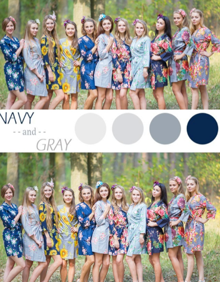 Navy and Gray Wedding Colors Bridesmaids Robes|Navy and Gray Wedding Colors Bridesmaids Robes|Navy and Gray Wedding Colors Bridesmaids Robes