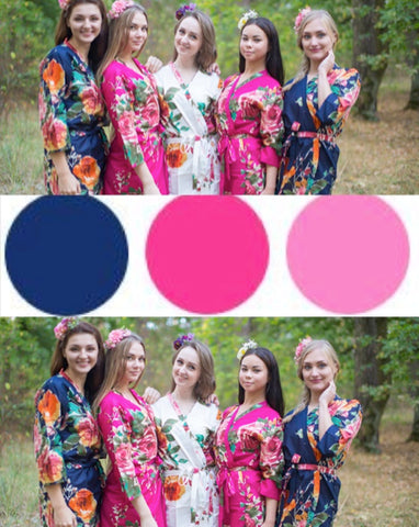 Navy Blue and Magenta Wedding Colors, Bridesmaids Robes